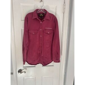 Harley-Davidson Ladies L Pink Snap Front Shirt Thick Cotton Logo Casual